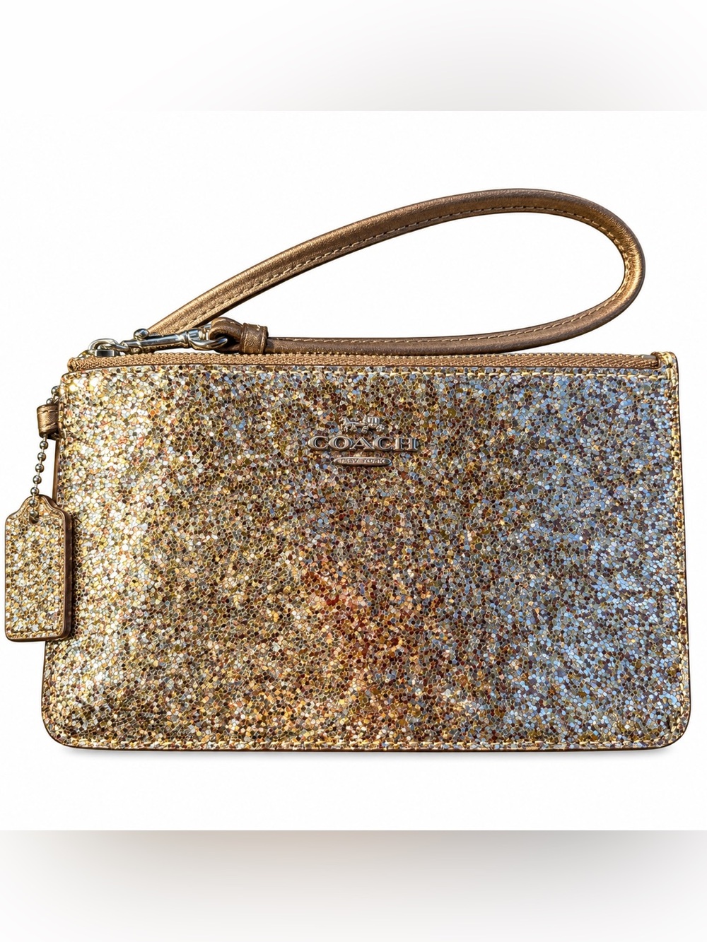 Coach Gold Glitter Sparkle Wristlet Clutch Zip Pouch Card Holder